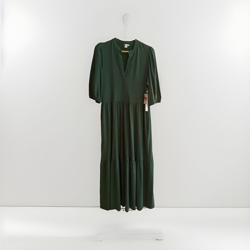 Caslon Ruffled Tiered Cottagecore Maxi Dress Pockets Prairiecore Size Small NWT